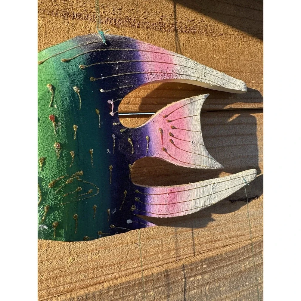 Wooden‎ Hanging Decorative Hand Carved Hand Painted Fish Vintage Jamaica
